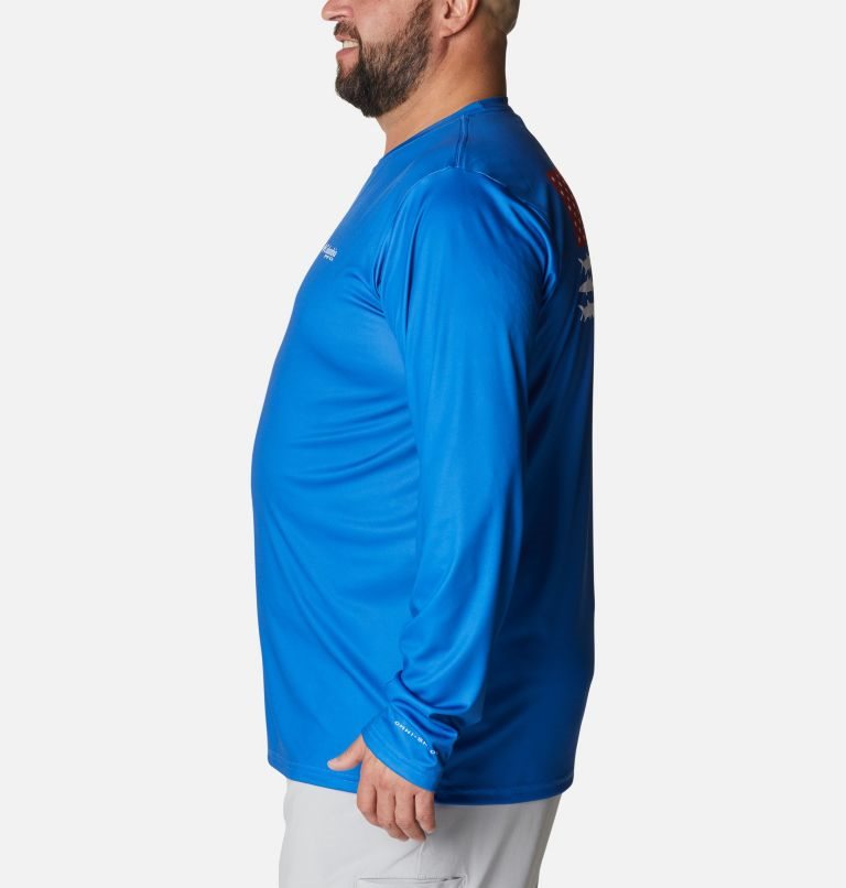 Men's Columbia PFG Terminal Tackle Fish Flag Long Sleeve Sweatshirts Blue | Plus Size CA-CC4A8